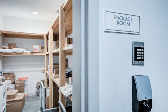 Package Room with Packages at 747 Apartments, Indianapolis, IN