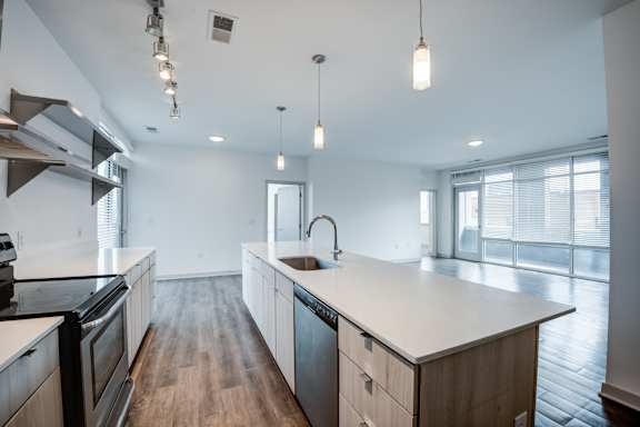 Kitchen with Island at 747 Apartments, Indianapolis, IN, 46202