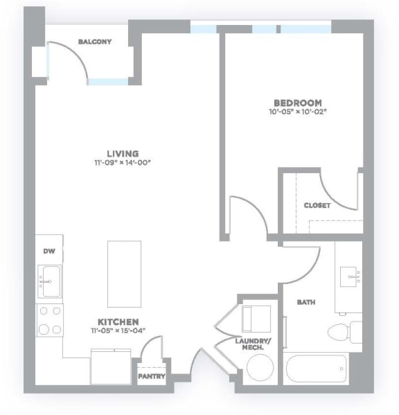 A1 Floor Plan at 747 Apartments, Indiana