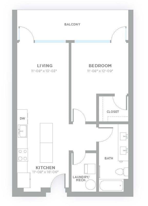 A2 Floor Plan at 747 Apartments, Indiana, 46202