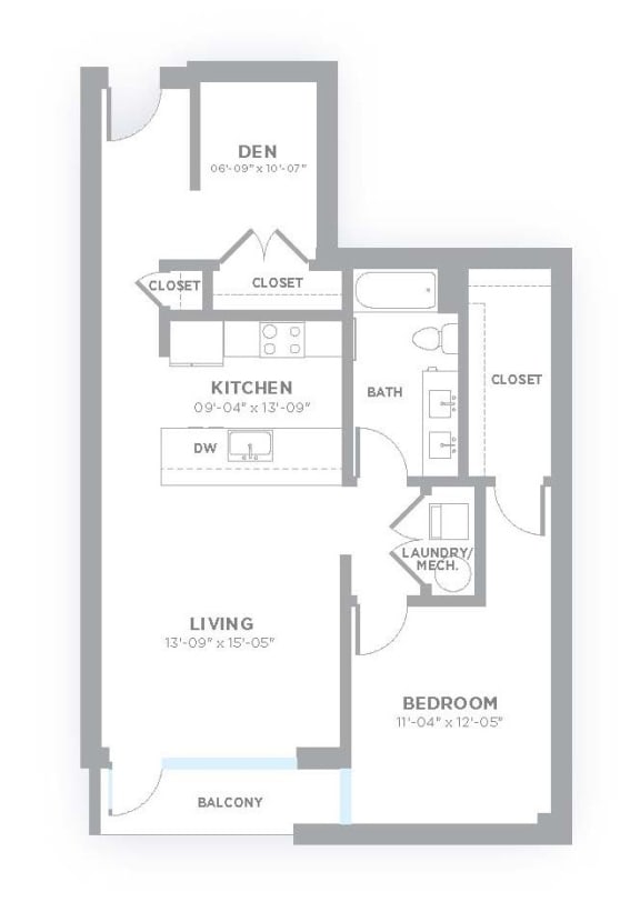 Floor Plan  A4 - 1 Bedroom 1 Bath 932 Sq. Ft. Floor Plan at 747 Apartments, Indianapolis, IN
