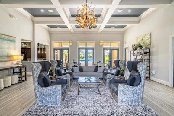 Living Space with Grey Rug at Avenues at Tuscan Lakes, League City, TX, 77573