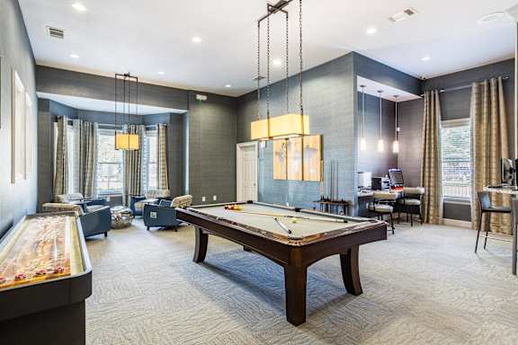 Game Room With Billiards Table at Avenues at Tuscan Lakes, League City, TX