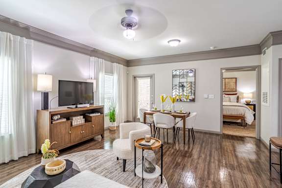 Large TV in living room at Avenues at Shadow Creek Ranch Apartments, Pearland