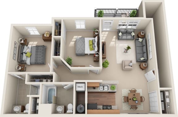 Floor Plan  B4 - 2 Bedroom 2 Bath 997 Sq. Ft. Floor Plan at The Greyson, Ohio, 43026
