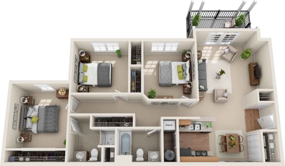Floor Plan  C1 - 3 Bedroom 2 Bath 1,063 Sq. Ft. Floor Plan at The Greyson, Hilliard, 43026