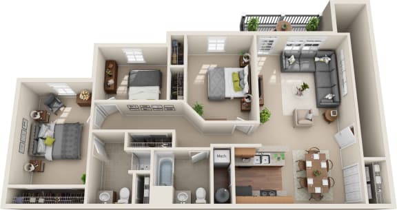 Floor Plan  C - 3 Bedroom 2 Bath 1,190 Sq. Ft. Floor Plan at The Greyson, Ohio, 43026
