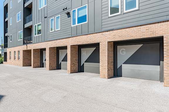 Ground-level Garage Entrance at Edge 35 Apartments, Indiana