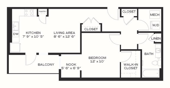 A3 - 1 Bedroom 1 Bath 809 Sq. Ft. Floor Plan at Edge 35, Indianapolis, Indiana