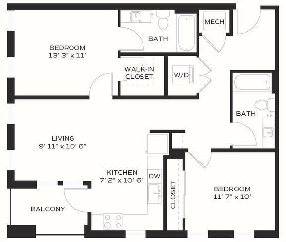Floor Plan  B3 - 2 Bedroom 2 Bath 1038 Sq. Ft. Floor Plan at Edge 35, Indianapolis, Indiana