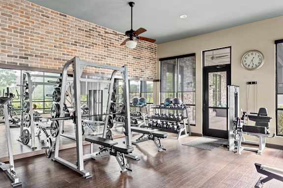 Gym with exercise equipment at Adara Overland Park, Overland Park, Kansas