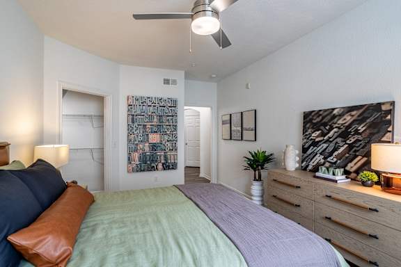 Decorated bedroom at Grand Villas at Cinco Ranch, Katy, Texas