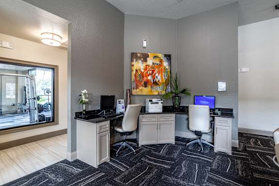 Desk with computer at Grand Villas at Cinco Ranch, Katy, TX, 77494