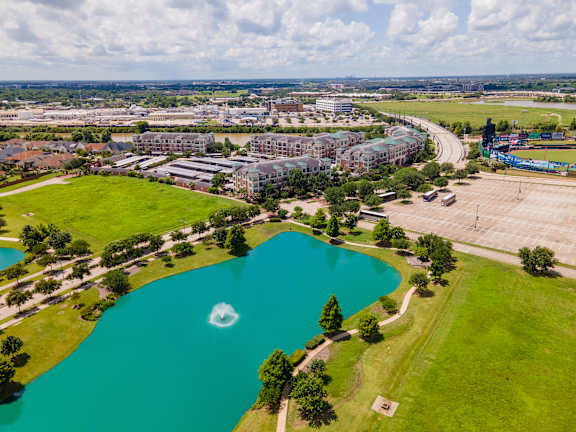 Aerial view of large body of water at Imperial Lofts, Sugar Land, TX