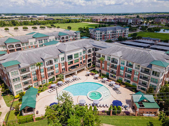 Aerial view of Pool at Imperial Lofts, Sugar Land, Texas