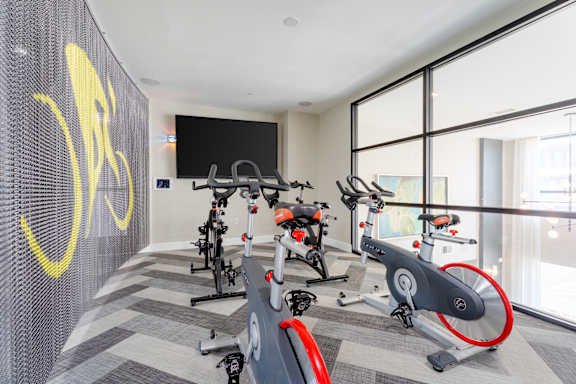 Room with Exercise bikes at Imperial Lofts, Sugar Land, Texas