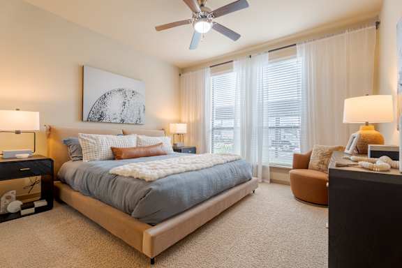 Bedroom with Window and blinds at Imperial Lofts, Sugar Land, TX, 77498