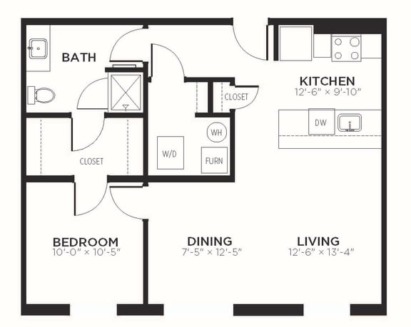 Floor Plan  A2 - 1 Bedroom 1 Bath 784 Sq. Ft. Floor Plan A at The MK, Indiana, 46220