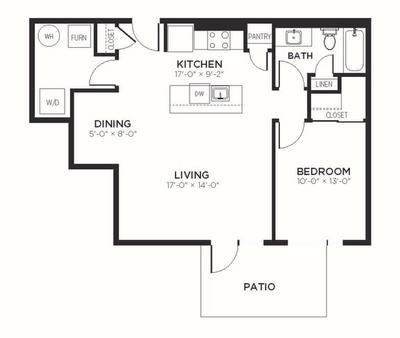 A3 - 1 Bedroom 1 Bath 843 Sq. Ft. Floor Plan at The MK, Indianapolis, IN, 46220