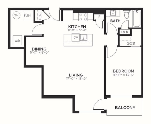 Floor Plan  A5 - 1 Bedroom 1 Bath 884 Sq. Ft. Floor Plan at The MK, Indianapolis, 46220