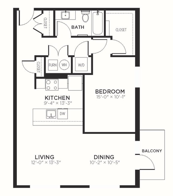 A6 - 1 Bedroom 1 Bath 890 Sq. Ft. Floor Plan at The MK, Indianapolis, Indiana