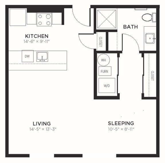 S2-Studio 648 Sq. Ft. Floor Plan at The MK, Indianapolis