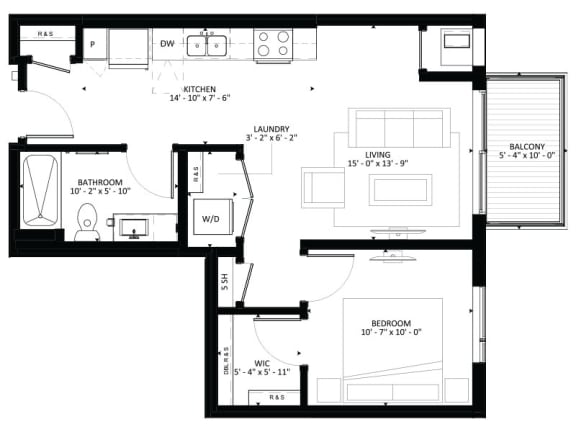 A1 1-Bedroom 1 bath Floor Plan at Marquee, Minnesota, 55403