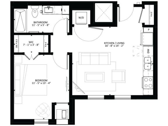 Floor Plan  A2 1-Bedroom 1 bath Floor Plan at Marquee, Minneapolis, 55403