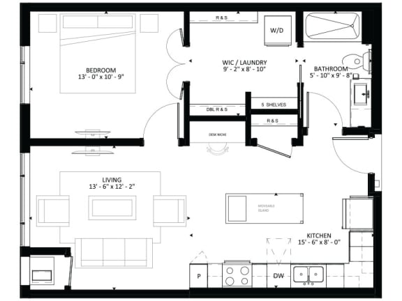 Floor Plan  A9 1-Bedroom 1 bath Floor Plan at Marquee, Minneapolis, MN, 55403