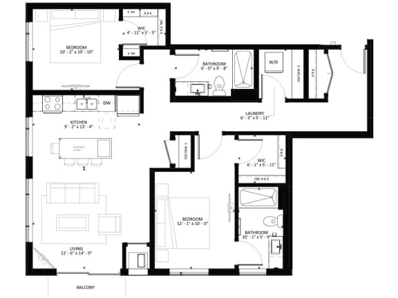 Floor Plan  B3 2-Bedroom 2 bathroom  Floor Plan at Marquee, Minnesota, 55403