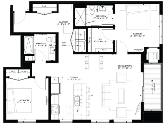 B4 2-Bedroom 2 bath Floor Plan at Marquee, Minnesota, 55403