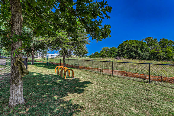 a dog park with a tree and a chain link fence at Discovery at Craig Ranch, Texas, 75070