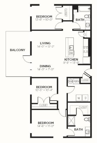 C1 Floor Plan at The MK, Indiana