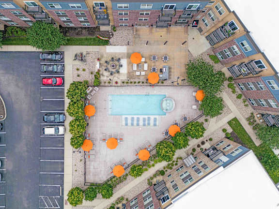 An aerial view at Penn Circle, Carmel, 46032