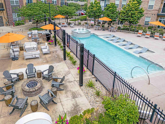 Poolside Firepit Patio at Penn Circle, Carmel, Indiana