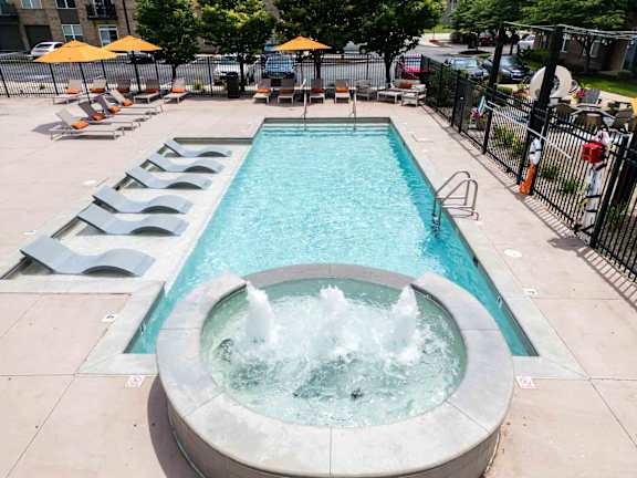 Pool With Fountains at Penn Circle, Carmel, IN