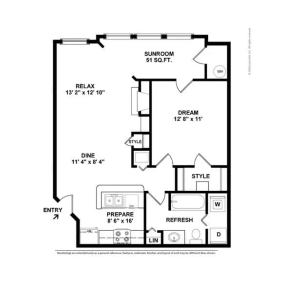 a floor plan of a 1 bedroom floor plan