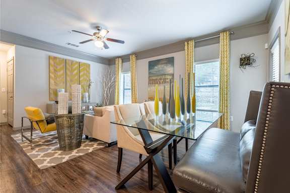 Luxury wood-style vinyl plank flooring at Waterstone at Cinco Ranch Apartments, Texas, 77450