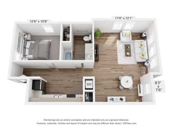 134th Street | 1x1C With Den Floor Plan
