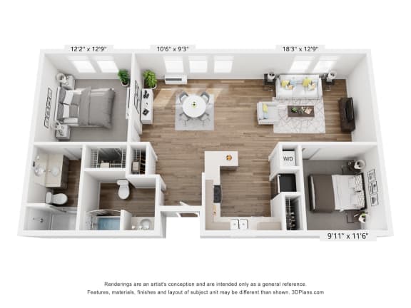 134th Street | 2x2 With Den Floor Plan