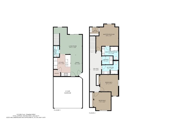 A floor plan of a two-story house with a garage.