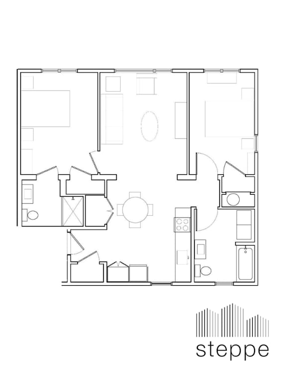 Floor Plan  A black and white image of a floor plan with the word &quot;steppe&quot; at the bottom.