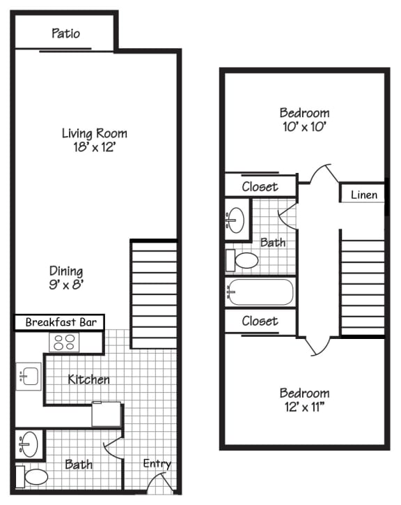 two floor plans of a house with a bedroom and a living room