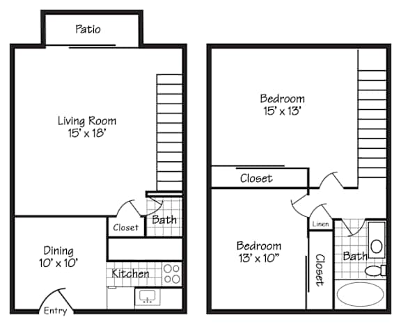 two floor plan of a house with a bedroom and a living room