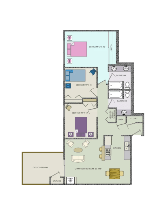 Floor Plan  3x2 Apartment Floorplan, Lakeside Apartments in Kennewick, WA