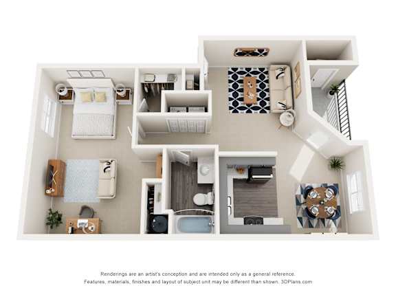 a 3d floor plan of a house with a bedroom and living room