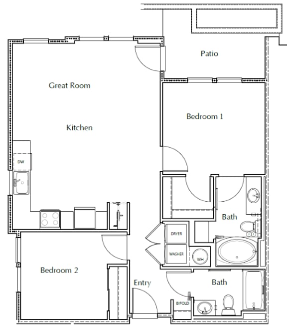 Floor Plan  a floor plan of two bedroom b at The Vaughn