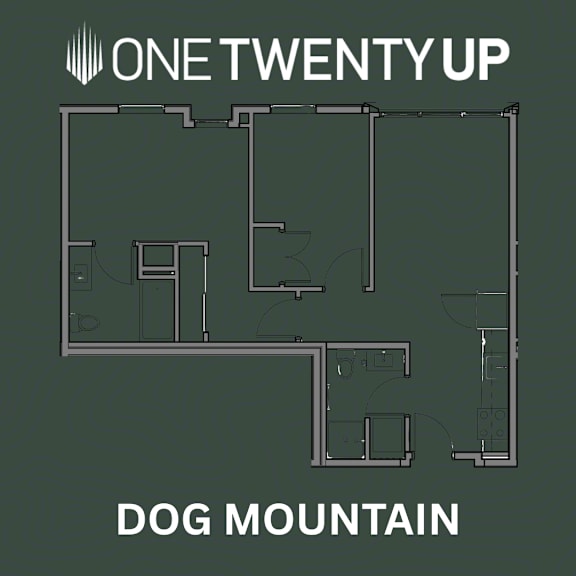 A floor plan of a building with the text "DOG MOUNTAIN" and "ONE TWENTY UP" displayed.