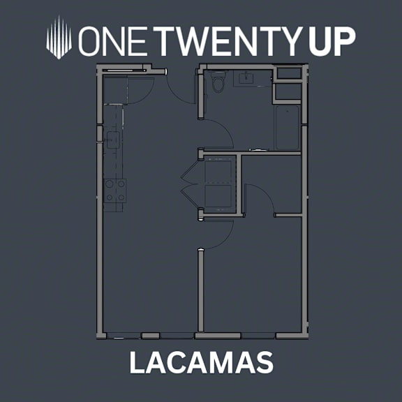 A floor plan of a room with the words "ONE TWENTY UP" and "LACAMAS" displayed.