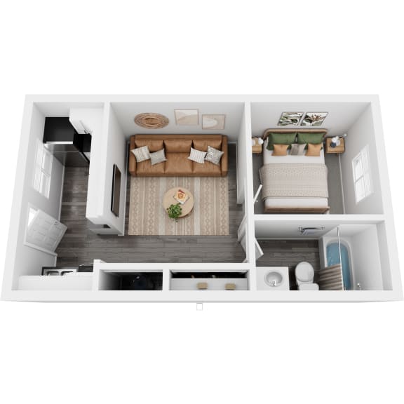 a 3d rendering home bedroom and living room